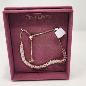 Pink Linen Cubic Zirconia Baguette Cut Slider Bracelet Gold Tone Chain Gift New